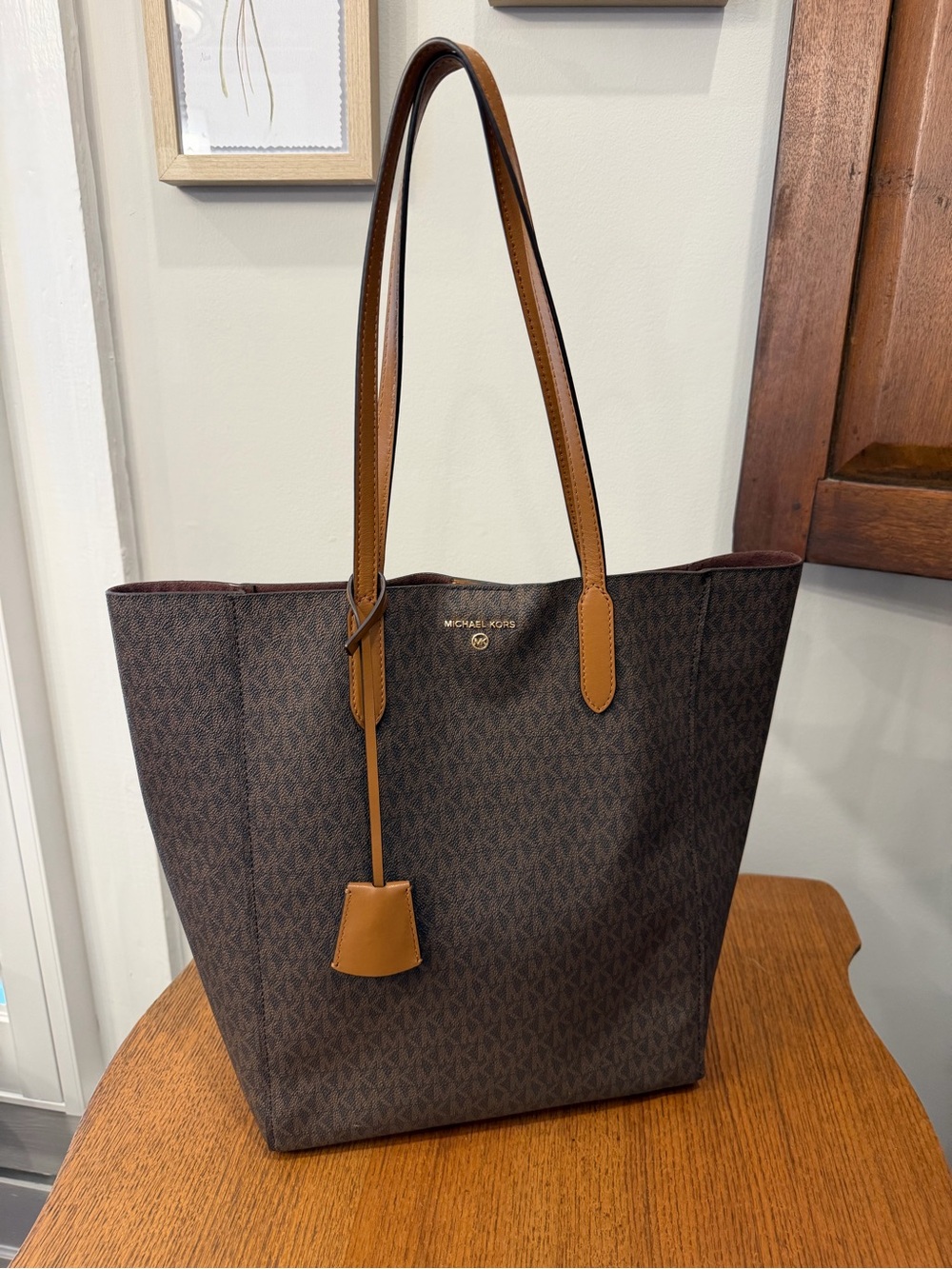 Michael Kors Brown Logo Tote with Tan Handles